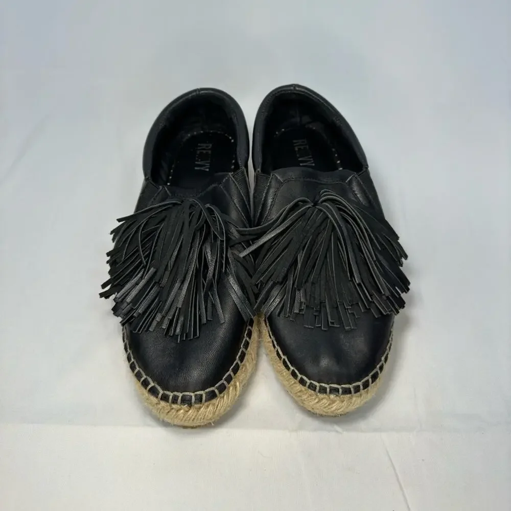 Renvy Espadrille Womens Shoes Size 8 Black Leather Fringe Espadrille Slip On
